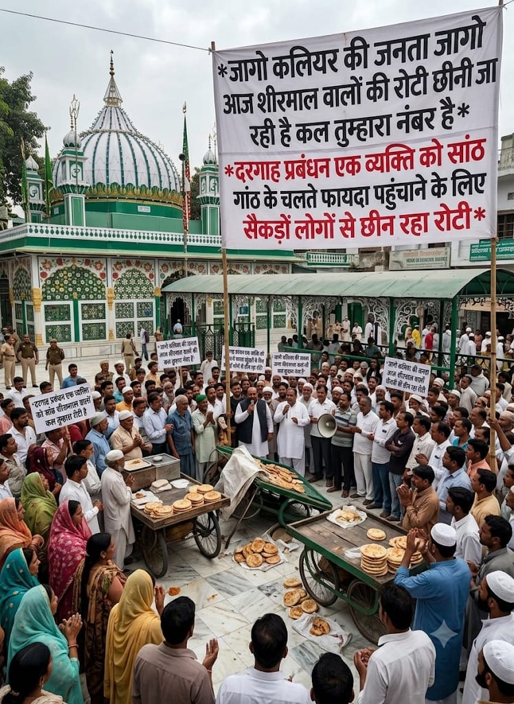 जागो कलियर की जनता जागो आज शीरमाल वालों की रोटी छीनी जा रही है कल तुम्हारा नंबर है*//*दरगाह प्रबंधन एक व्यक्ति को सांठ गांठ के चलते फायदा पहुंचाने के लिए सैकड़ों लोगों से छीन रहा रोटी
